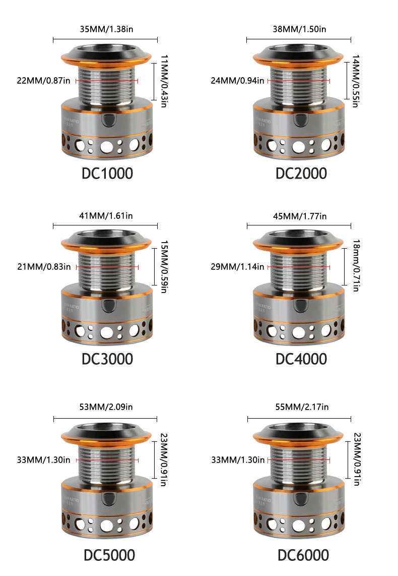 DC 1000~7000 Serie, Übersetzungsverhältnis 5,2:1, maximale Bremskraft 26 LB, CNC-Metallspule, Spinnrolle, für Süß- und Salzwasserfischen – Detail 7