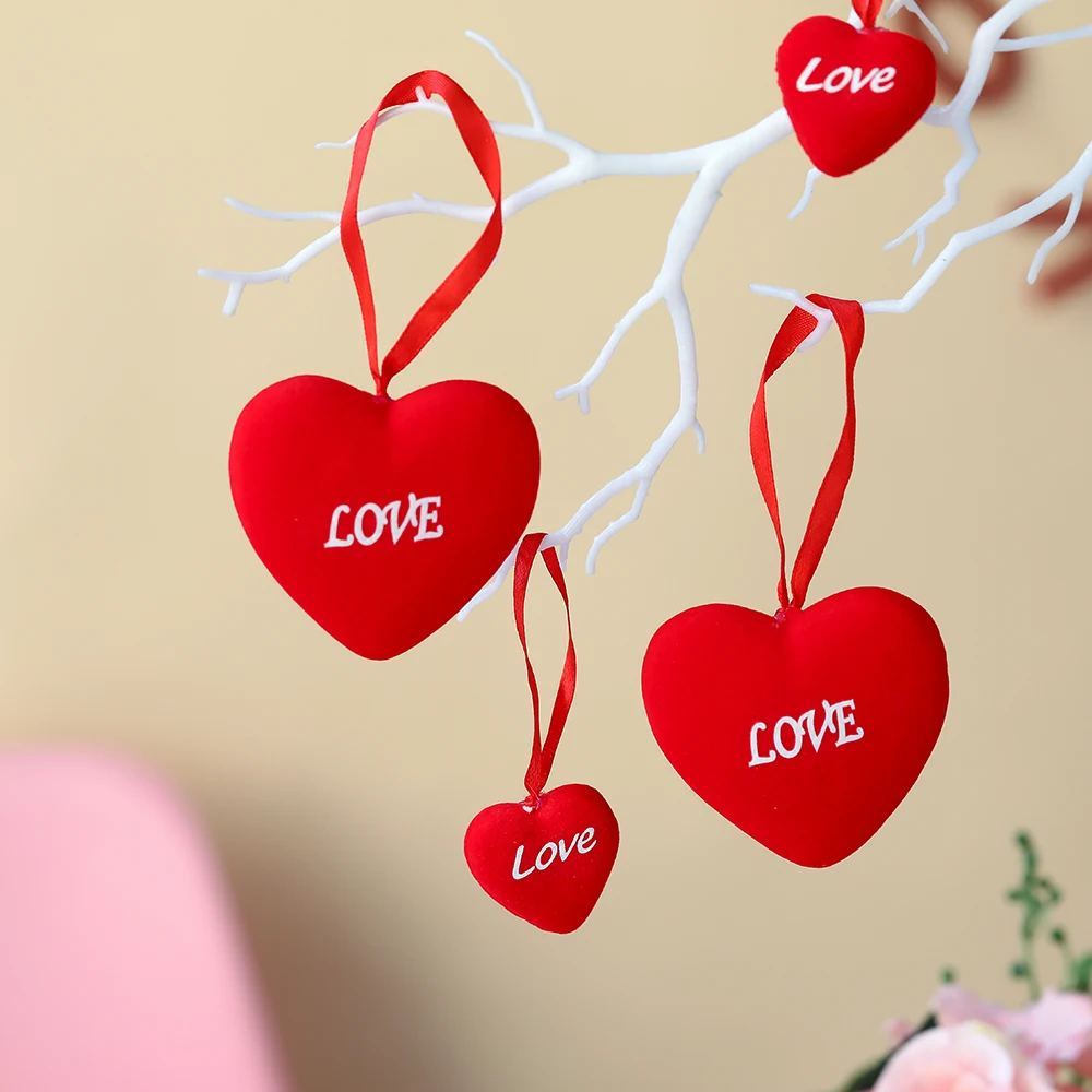 6/12/24pcs Valentine’s Day Red Heart Shaped Hanging Ornament Foam Printed LOVE Heart Pendant Valentine’s Day Wedding Party Decor