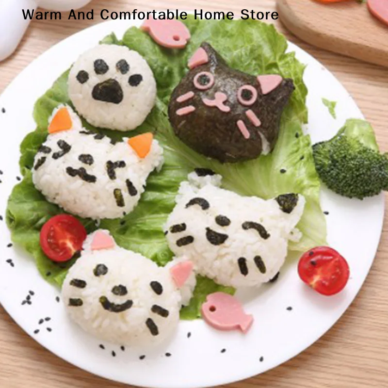 【SE】Reusable Cute Cat Rice Ball Mold Set Kids Cartoon Lunch Box DIY Creative Japanese Rice Sushi Tool Cake Molds Silicone Molds