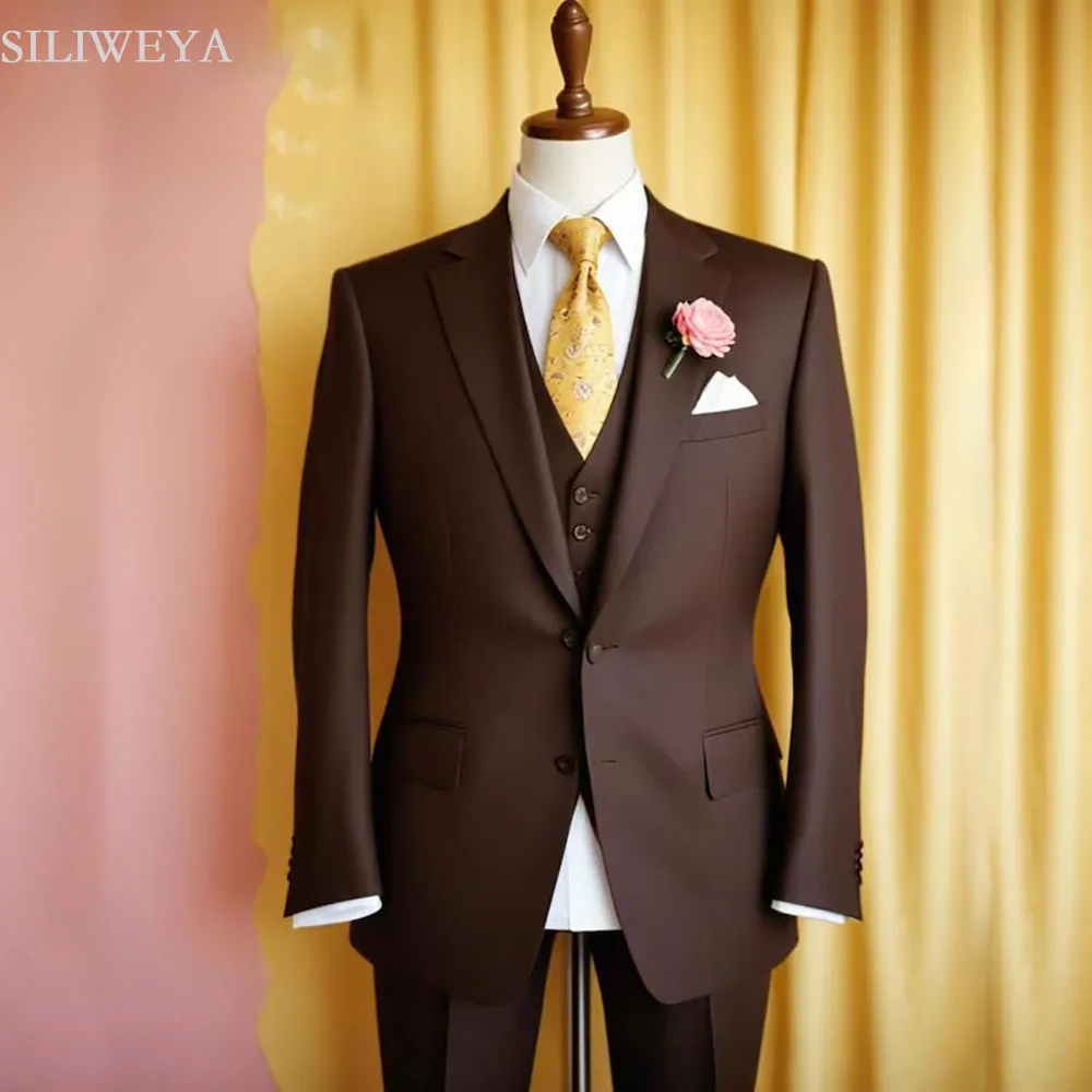 

SILIWEYA High Quality Single Breasted Men's Suits 3 Piece Jacket Pants Vest Formal Customzied Wedding Business Male Clothing