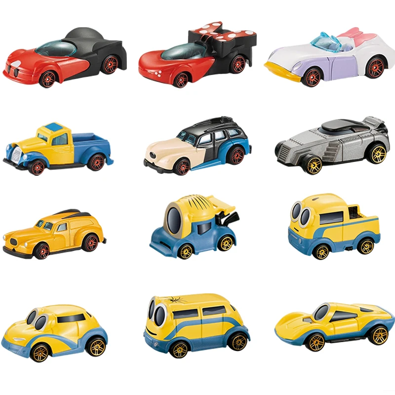 Coleção de Enfeites de Mesa Disney: Carros Amarelos do Mickey e Minnie Mouse, Pato Donald, Pateta e Pluto - Modelo de Carro de Corrida em Metal Fundido