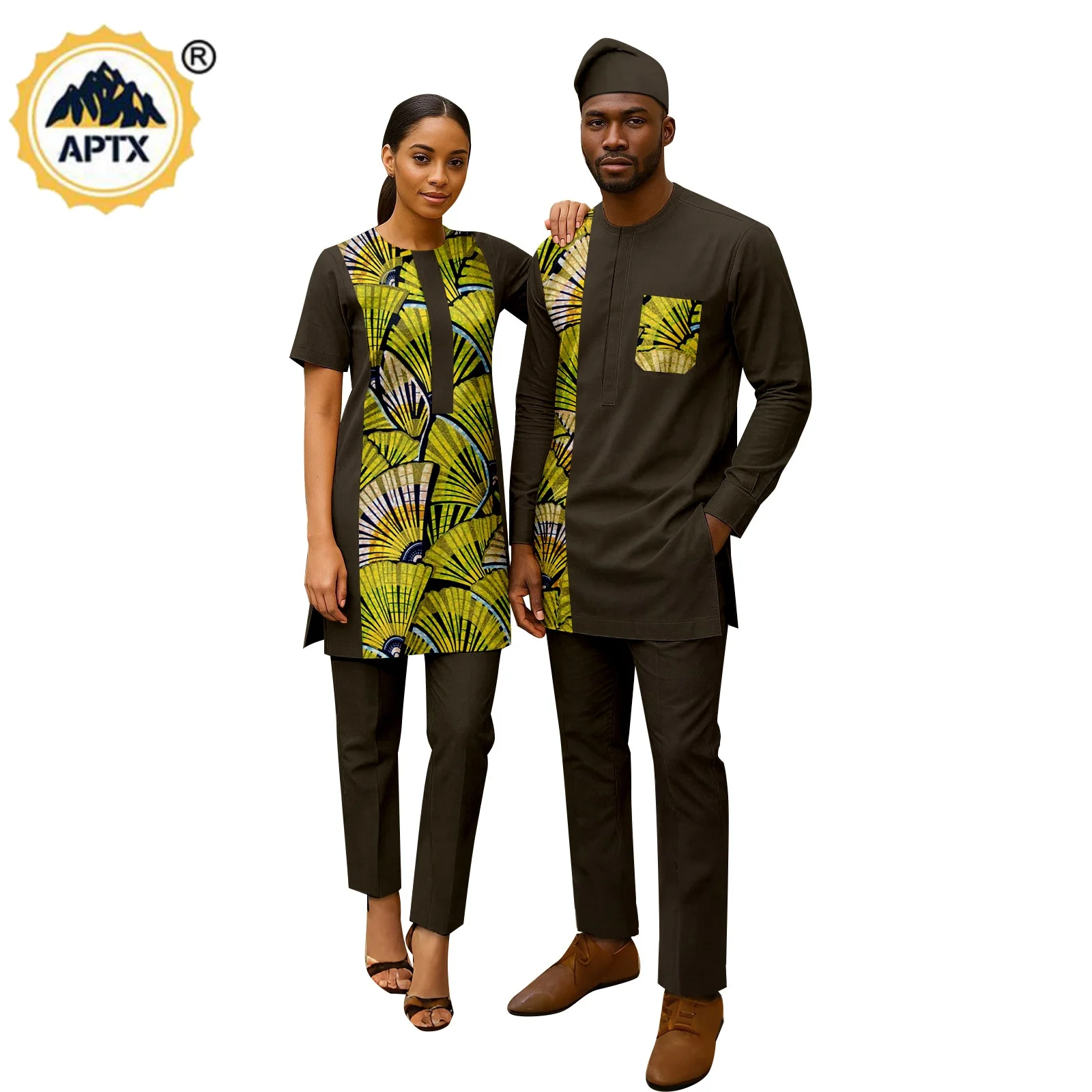 

African Print Top and Pant Sets for Women Matching Couple Outfits Africa Clothes Abaya Dashiki Men Hat Top and Pant Sets 25C093