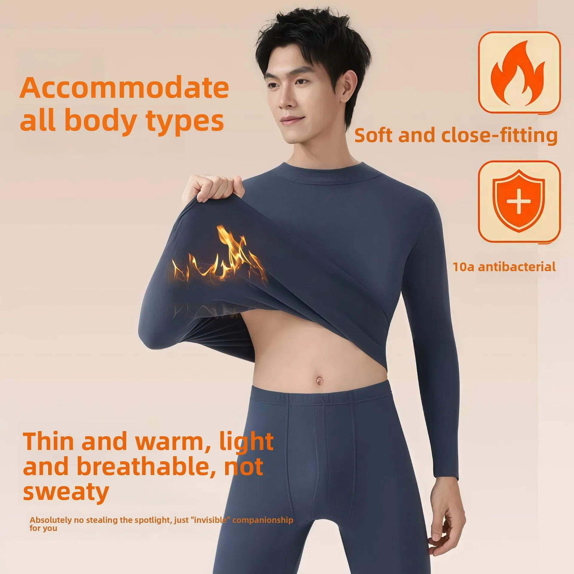 New Men's Mid-High Neck Thermal Underwear Set, Thickened And Fleece-Lined, With Top And Bottom, For Autumn And Sleepwear