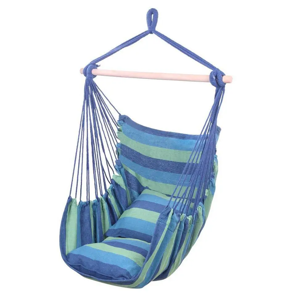 Blue Stripe Hanging Rope Hammock, Cadeira para varanda, Assento Swing para Pátio, Camping