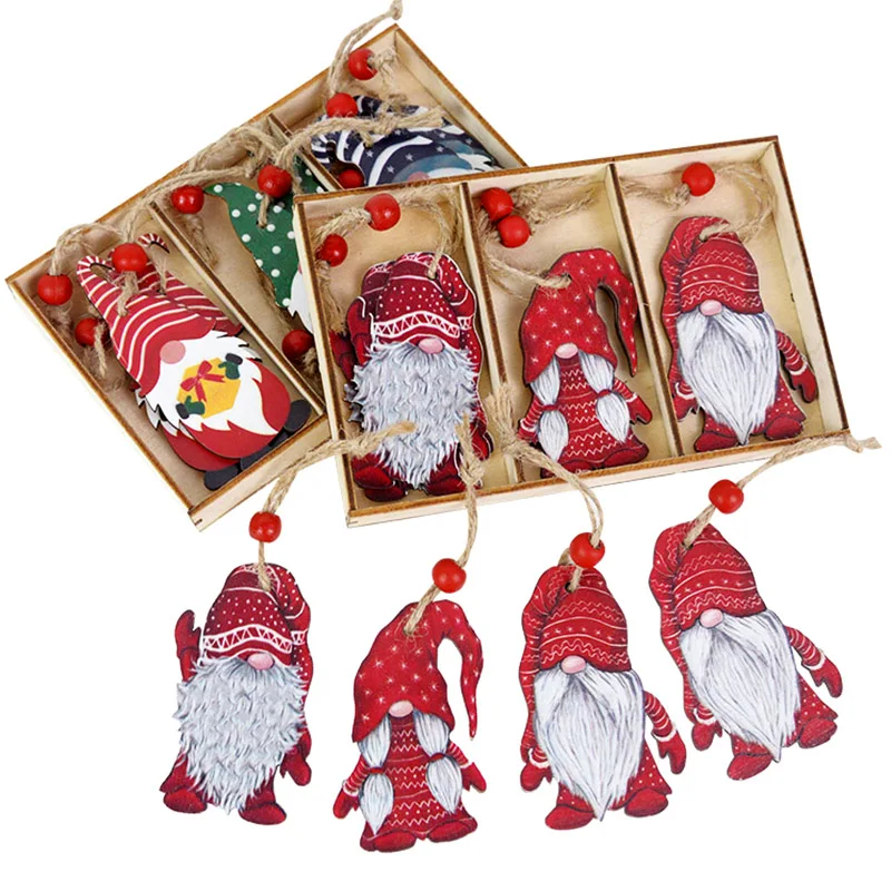 9/12Pcs New Year Christmas Wooden Pendants Faceless Gnome Xmas Tree Hanging Ornaments For Party Home Navidad Noel Kids Gifts Toy