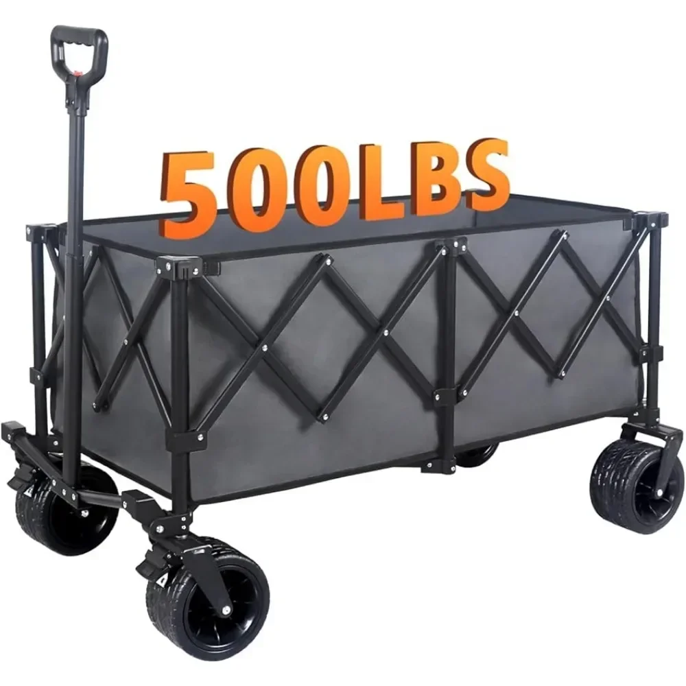 220L Collapsible Foldable Wagon with 500lbs Weight Capacity, Utility Wagons Carts Heavy Duty,with Big All-Terrain Beach Wheels