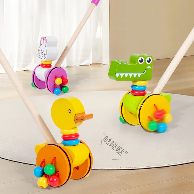 Cartoon Animal Wooden Baby Walker Early Childhood Educational Toy Toddler Push Cart Kids Cute Crocodile Bunny Trolley Toy