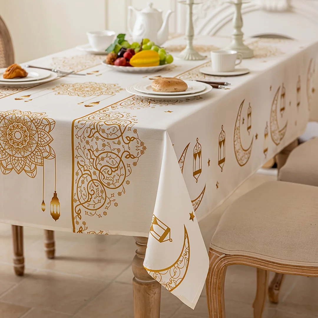 Mantel Impermeable con Diseño de Luna Mandala para Ramadán, Decoración de Mesa Islámica Eid Mubarak, Mantel para Cocina y Comedor