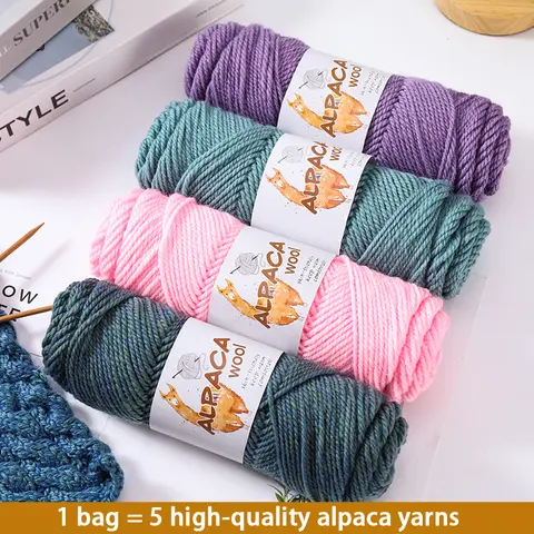 500g High-Quality Alpaca Wool Yarn 245 Thick Wool Yarn Casual Knitting DIY Material Handmade Knitting Wool Yarn Suitable for Making Knitted Autumn and Winter Coats Sweaters Scarves Hats Gloves Clothing Carpets Cushions Yarn Ball 1 Bag = 5 Pieces = 500g