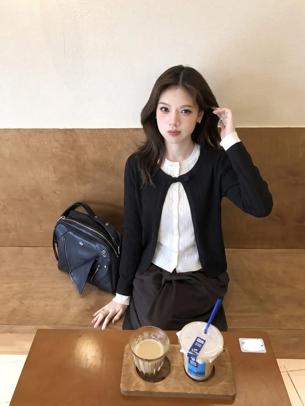 Black Korean Style Knitted Cardigan Women's Autumn Winter Outerwear Lazy Style Sweater Jacket High Awareness Miu Top