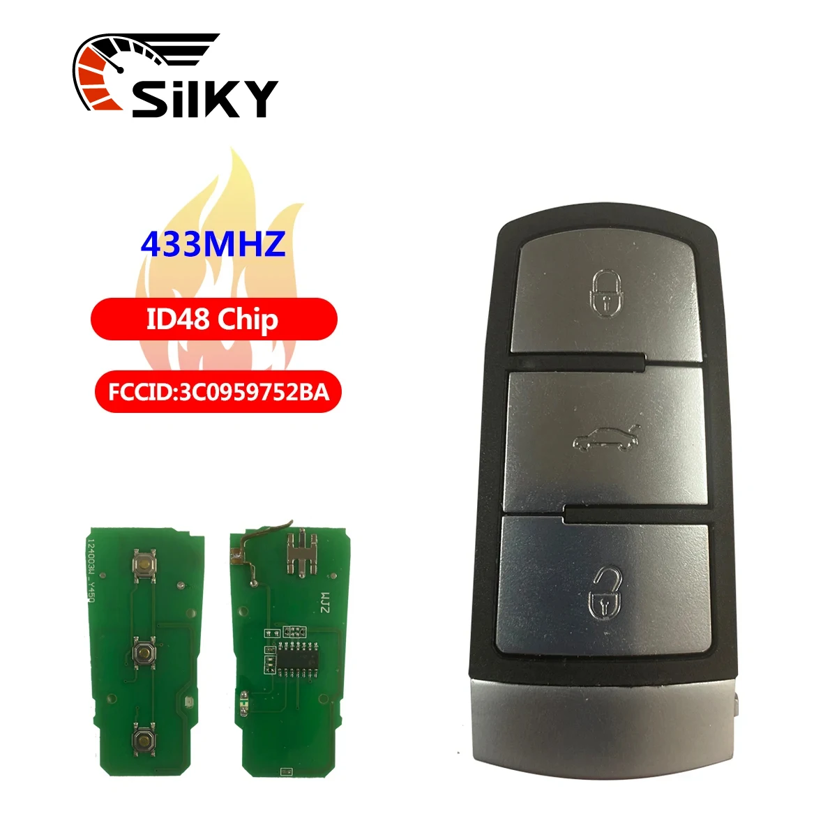 

SilKY Keyless Uncut Smart Remote Key Fob 433MHZ ID48 Chip For VolksWagen VW Passat B6 3C B7 Magotan CC Car Key 3C0959752BA 3BT