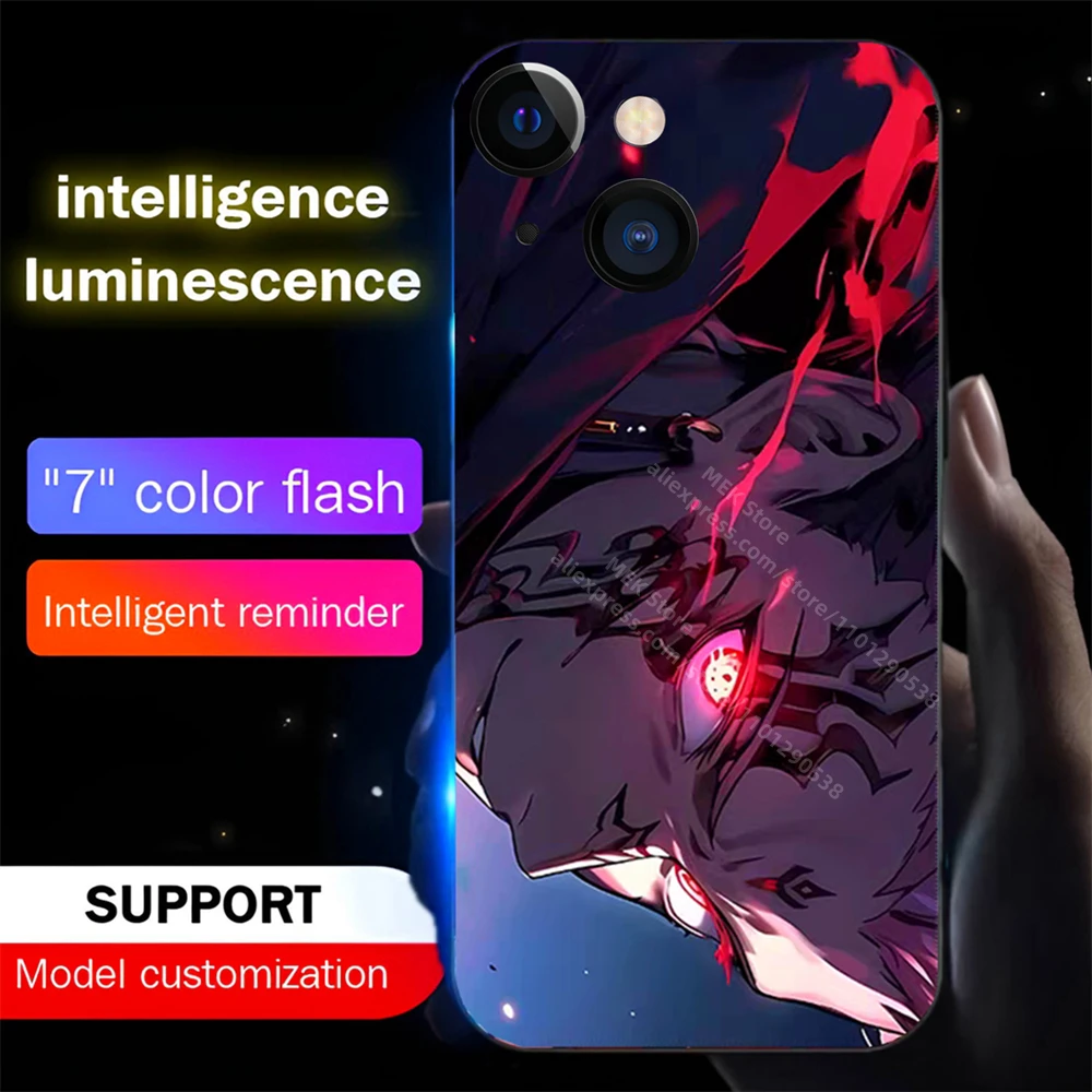 Luxury Hot Anime Role Led Light Phone Case Call Flash Glitter Cover For Samsung S24 S23 S22 S21 S20 FE Note 10 20 Plus Ultra