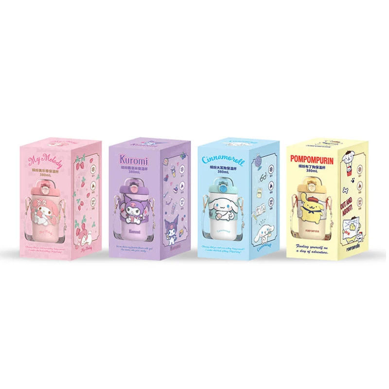 380Ml Cinnamoroll Thermos Cup Kawaii Sanrio KT Cat Melody Kuromi High Capacity Portable Non Slip Heat Insulation Drop Resistance