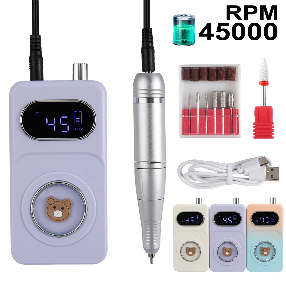 Nuovo 45000 giri/min Mini portatile trapano per unghie Set ricaricabile elettrico a basso rumore levigatrice per unghie per strumento salone di manicure