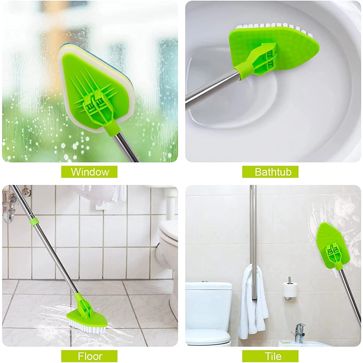 Scrub Cleaning Brush 3in1 Shower Cleaning Brush Tub Tile Scrubber Brush Extendable 180° Rotatable Bathroom Triangle Cleaning Mop