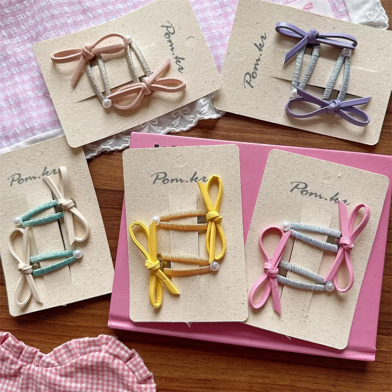 

2 шт./компл., заколки для волос ручной работы с жемчужным узлом, весенние пастельные бархатные заколки для детей, детские заколки для волос по бокам, набор простых элегантных заколок