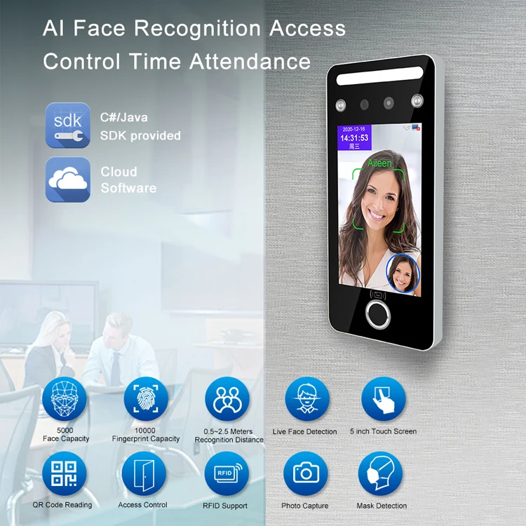 Biometric AI Face Recognition Fingerprint Time Attendance Access Control Machine With Cloud Based Software Wifi