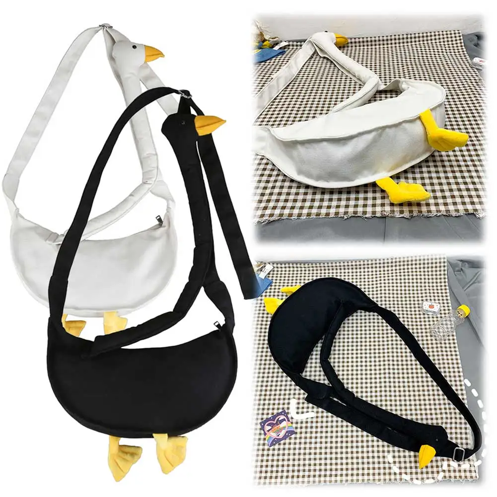 

Women Cartoon Goose Bag Adjustable Strap Canvas Goose Crossbody Bag Large Capacity Funny Goose Shoulder Bag Female Outdoor Bag