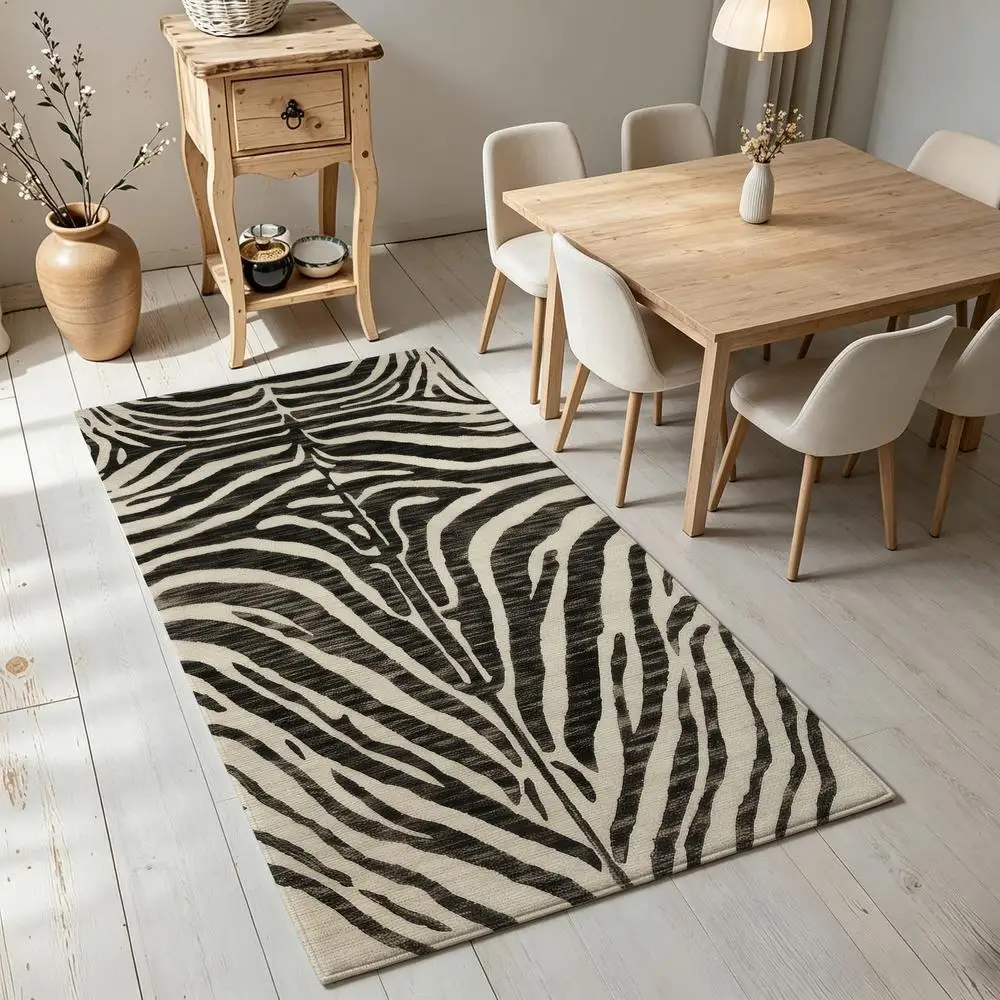 2D 1 Piece Zebra Print Soft, Easy To Maintain, Machine Washable Indoor Rug, Suitable For Under Dining Table, Living Room, Bedroom, Entryway, Hallway, Rustic Style Home Decor