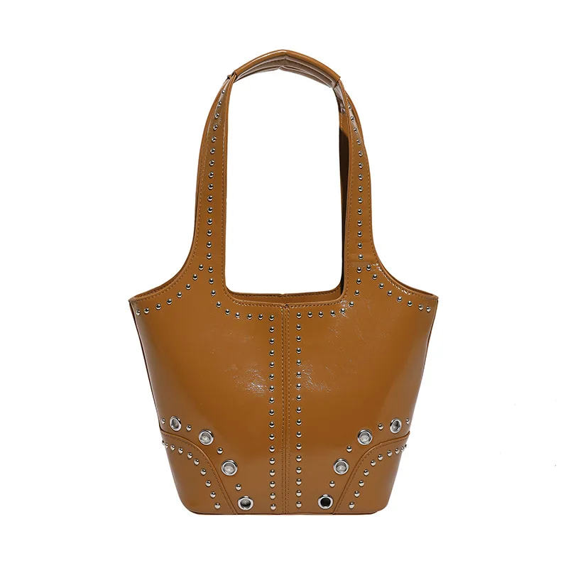 

2025 Vintage Studded Shoulder Bag, Motorcycle Style Underarm Purse for Women, Edgy Top Handle Tote, Retro Crossbody Bag