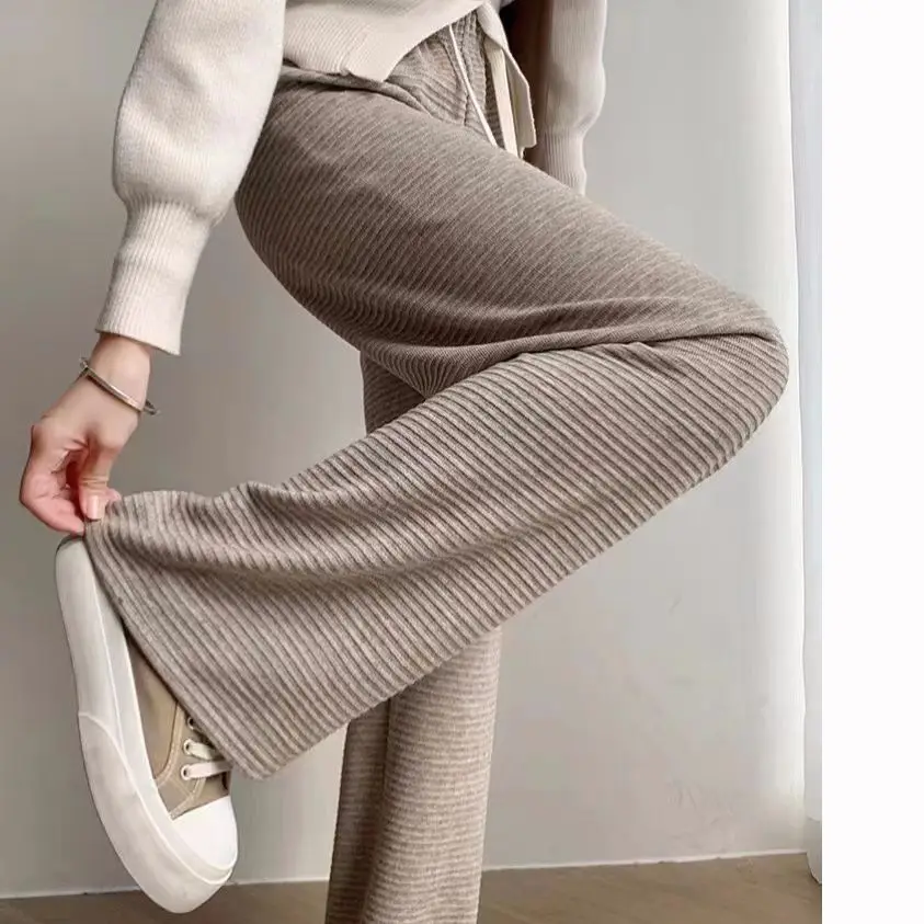 

Knit Loose Wide Leg Pants Women High Waist Cotton Fitness Basic Pants Casual Spring New All-Match Female Skinny Leggings CQ187