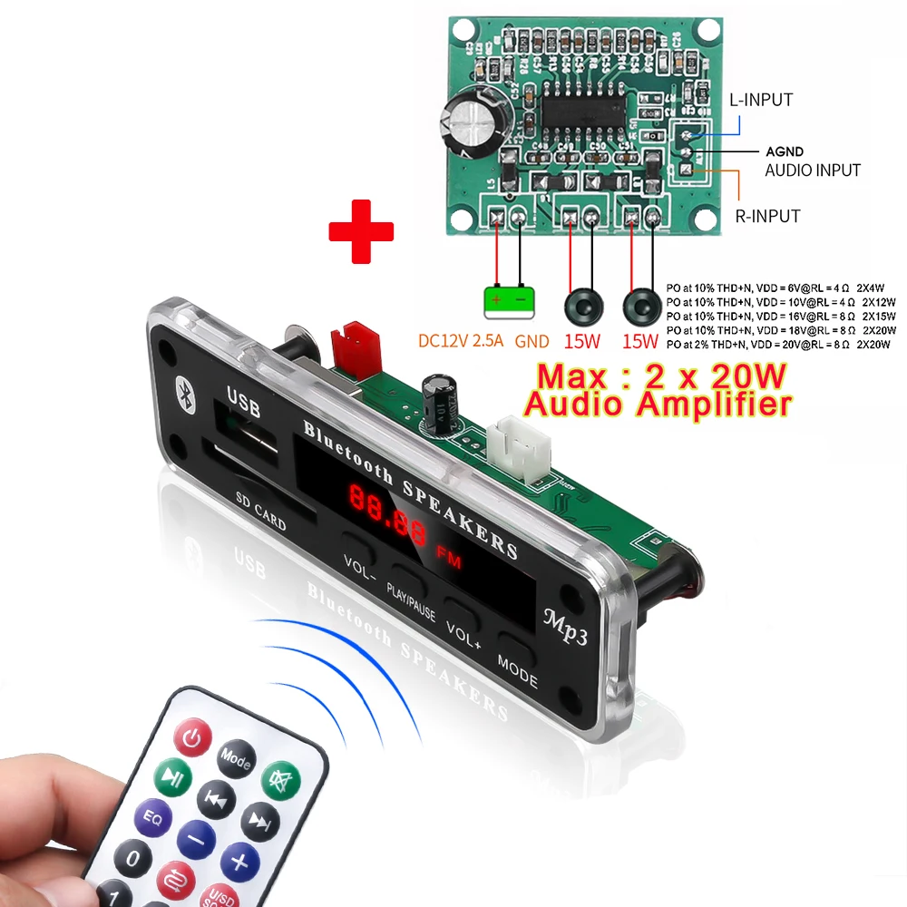 Car MP3 Player Bluetooth WMA Decoder Board 5V/12V Wireless Audio Module Support USB SD AUX FM Car Radio Module with Color Screen