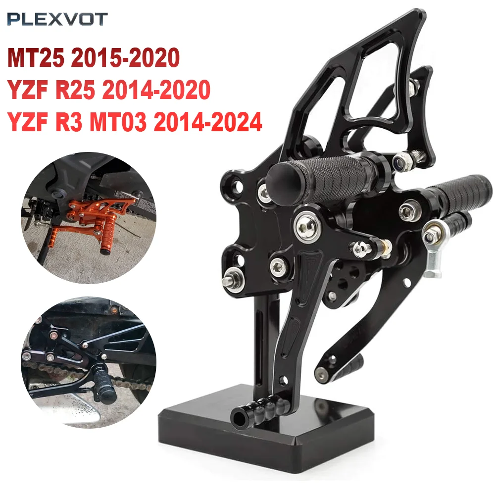 

For Yamaha YZF R3 YZF-R3 YZFR3 MT03 MT-03 2014-2024 CNC Adjustable Rearset Footpeg Footrest Rear Set Foot Pegs Pedal