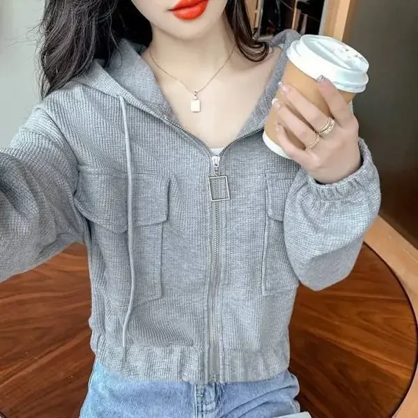 Hooded Spring For Women Short Summer Thin Zipper Cardigan Loose Work Casual Top
