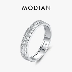 MODIAN 925 Sterling Silver Trendy Sparkling Clear CZ Lattice Eternity Band Rings For Women Wedding Brand Fine Jewelry Gift