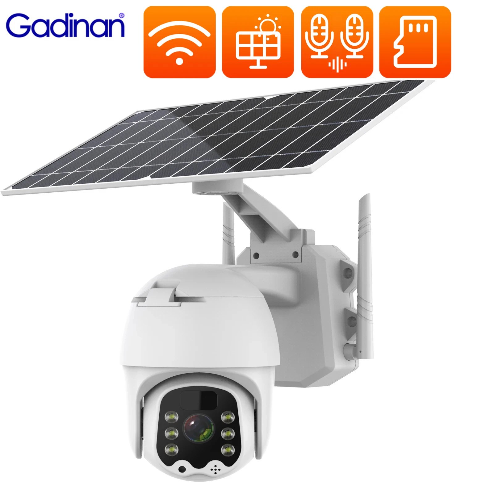 Gadinan 4G SIM/ WiFi IP Camera 1080P Solar Panel PTZ Smart Home Outdoor Waterproof Video Surveillance CCTV Camera Two Way Audio