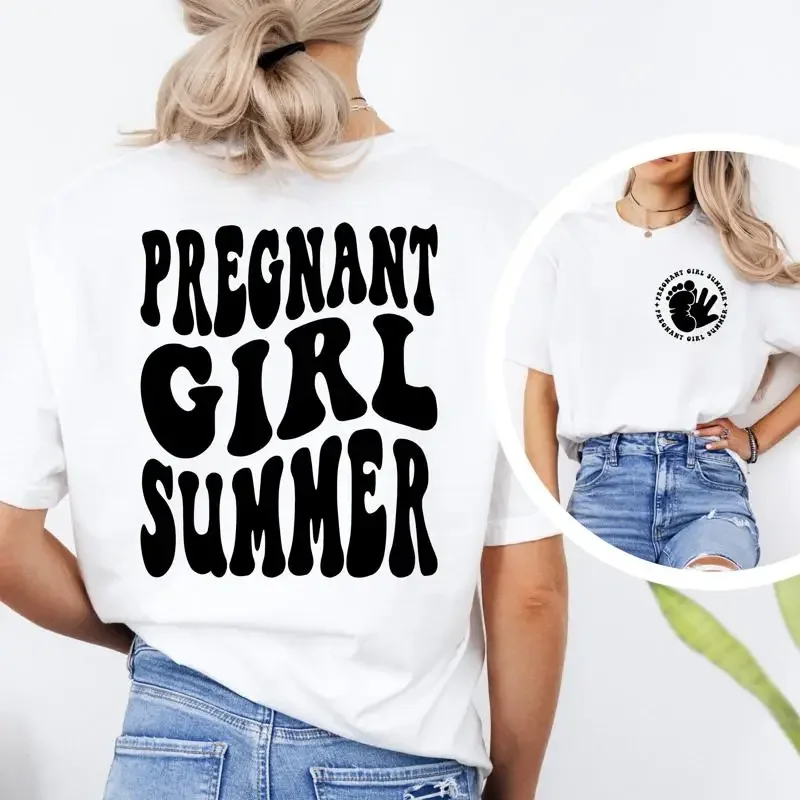 

Pregnant Girl Summer Pregnancy AnnouncemenT T Shirt Mom to Be Baby Reveal Shower for New