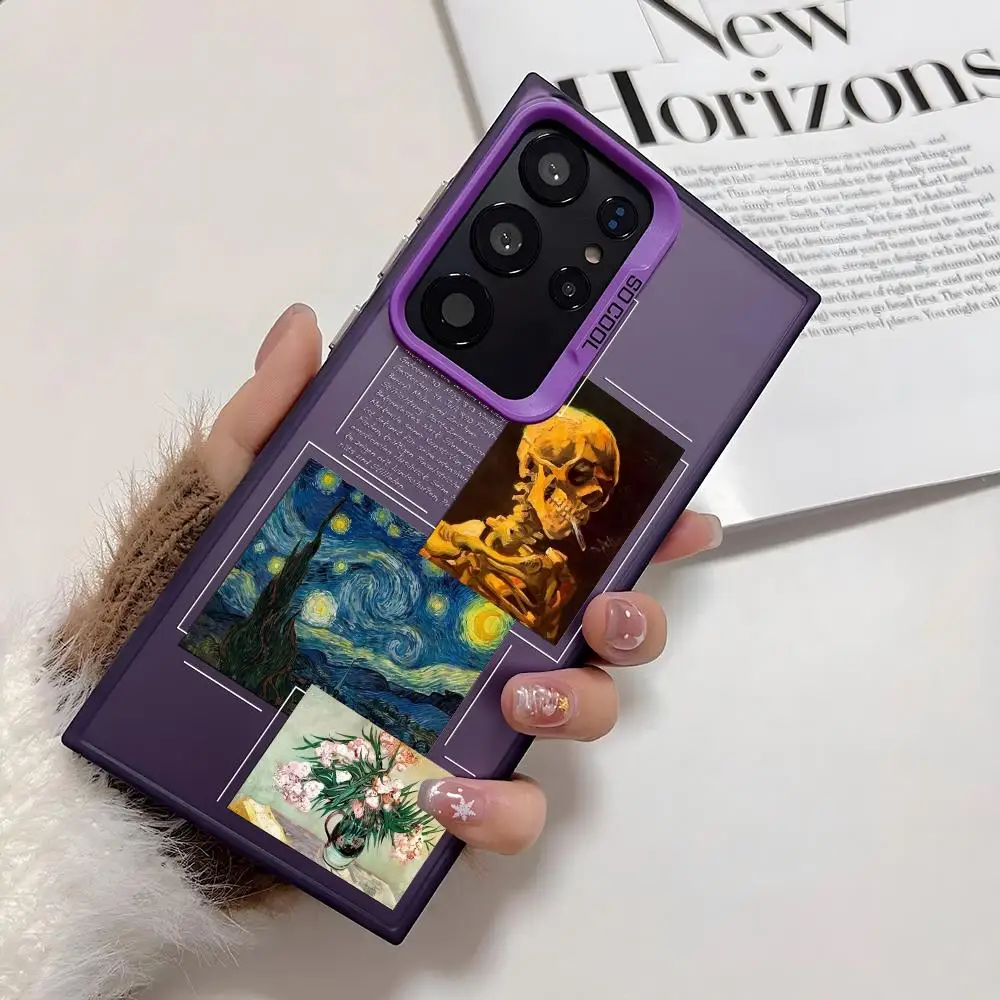 アートファッション ゴッホ INS スマホケース Samsung Galaxy S25 Edge S24 S23 S22 S21 S20 Ultra 用 シリコン製 シルバーカバー