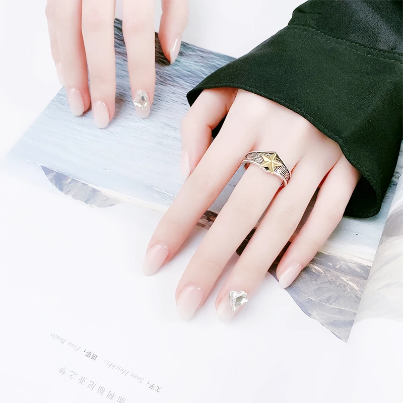 Sole Memory Vintage Thai Silver Five Point Star INS Hot Sale 925 Sterling Silver Resizable Opening Ring For Women RI1303