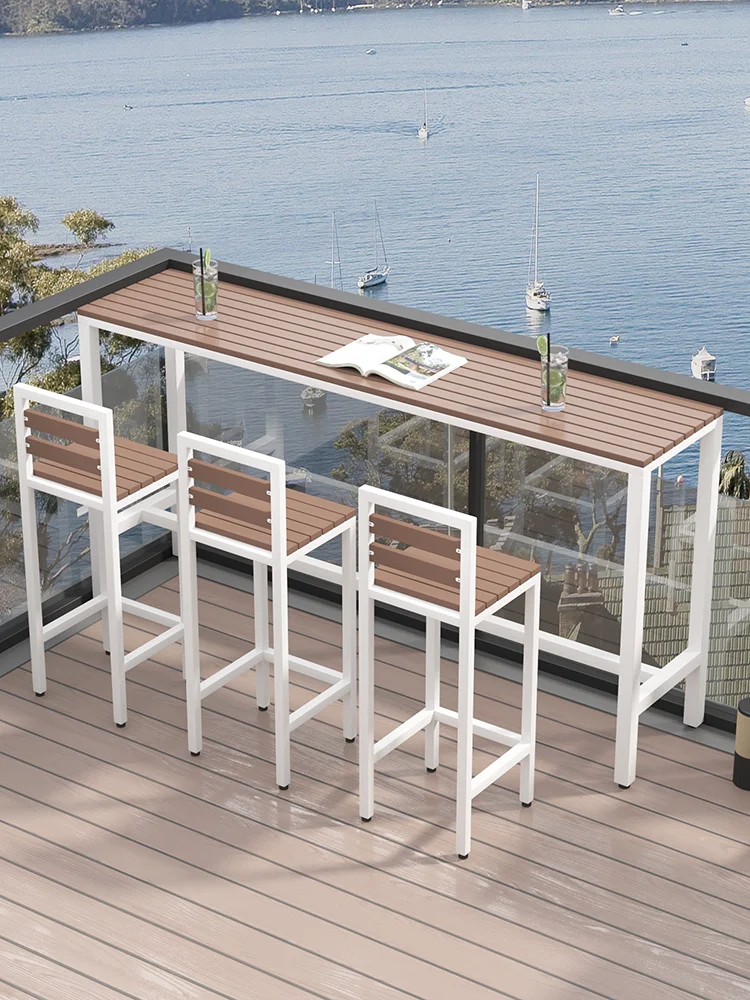 &Outdoor Villa Bamboo Table Chair Combination Balcony Wall Anti-corrosion Sunscreen Movable High-foot Black
