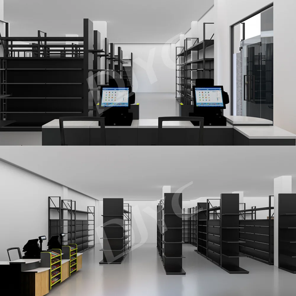 Complete Set Steel Wood Retail Shelving System Modular Combo Structure Supermarket Convenience Store Display Rack Customization