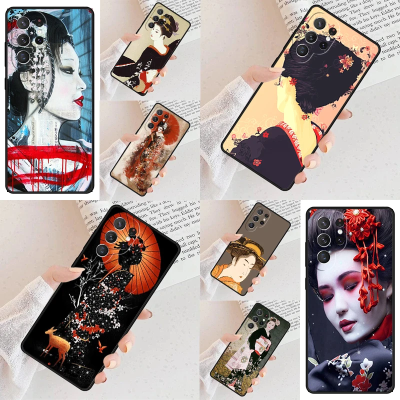 

Японский чехол Geisha для телефона Samsung Galaxy S24 S23 S22 S21 Ultra S10 Note 10 Pro S20 Plus FE S9 S8, чехол