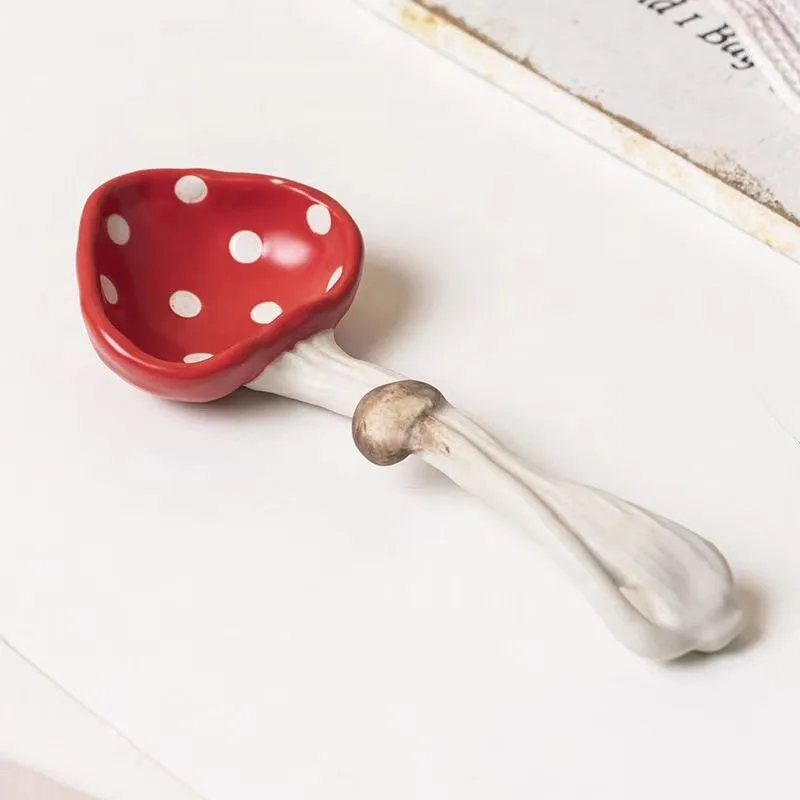 Cartoon Creative Design Mushroom Shaped Spoon Long Handle Spoon Ceramic Cute Girl Handmade Home Spoon Children's Soup SpoonZF184