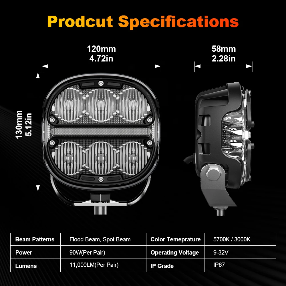 Hot selling;For Trucks 4X4 Led Car Roof Lights With Dual Color Floodlight Amber Led Spotlight Top Running Light Roof Marker Ligh
