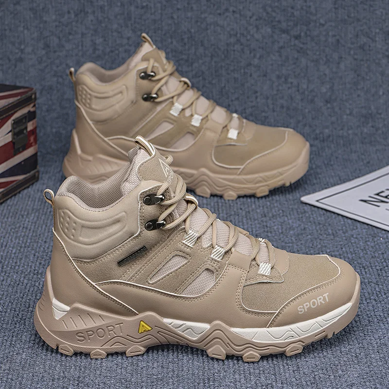Men Hiking Boots Spring Autumn High Top Techwear Sneakers Mesh Matte Splicing Thick Lug Sole Outdoor Trekking Shoes