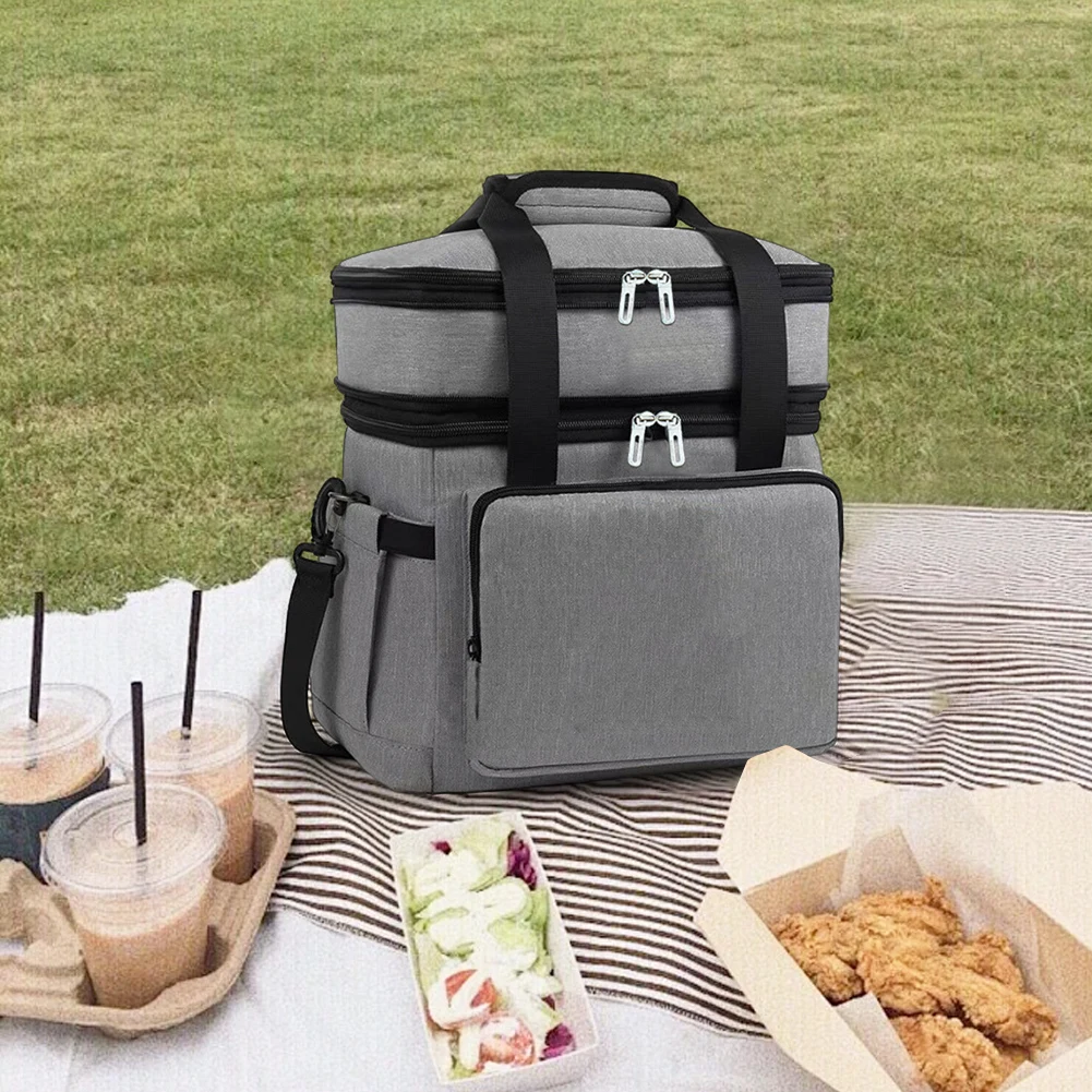 더블 레이어 도시락 가방 대용량 두꺼운 도시락 가방 방수 휴대용 보관 가방 여행 피크닉 캠핑 가방