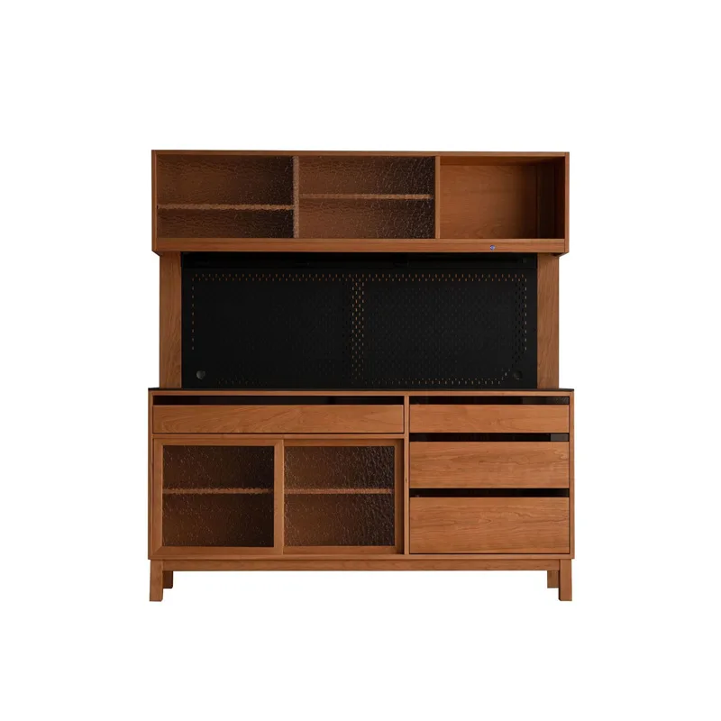 

Cherry wood all-solid wood sideboard, storage cabinet, high wine cabinet, dining table, integrated wall storage