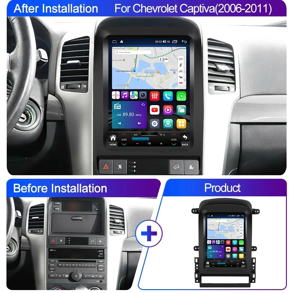 Reproductor Multimedia de Radio para coche para Chevrolet Captiva 2006-2012 Carplay 4G Bluetooth GPS estilo Tesla Subwoofer Audio Autoradio