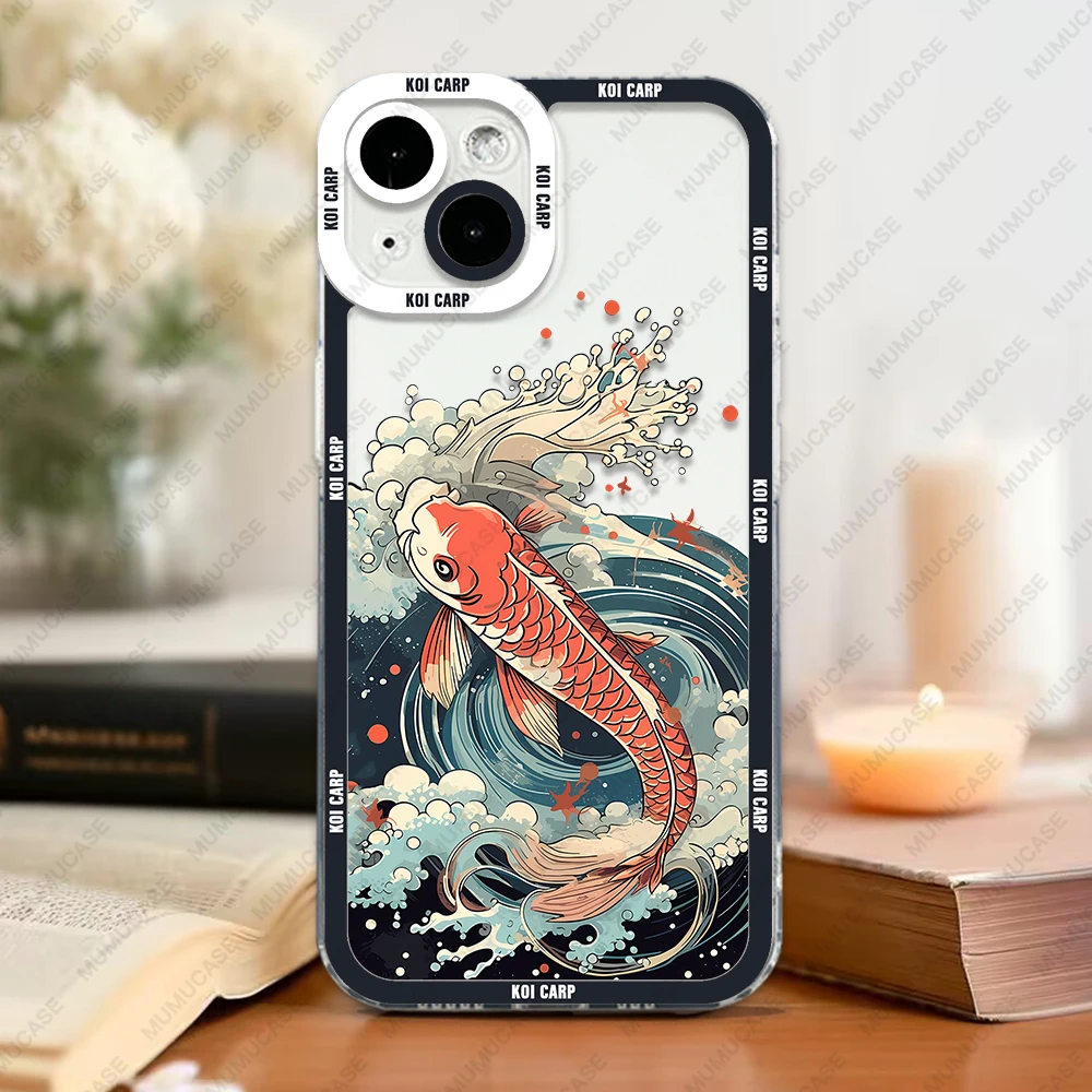 Case For iPhone 16 15 14 13 Pro Max 12 Mini 11 XS X XR SE 7 8 Plus Soft Cover Koi Carp