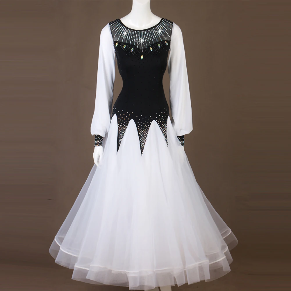 الوردي الأحمر ممارسة الرقص موحدة الأبيض الوطنية القياسية الرقص المنافسة الجديدة جولة الرقبة حجر الراين كم طويل فستان قاعة الرقص