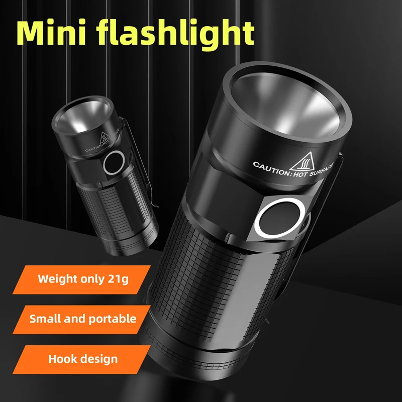 Small rechargeable flashlight super bright fixed focus light night lighting USB charging belt clip 16340 lithium battery