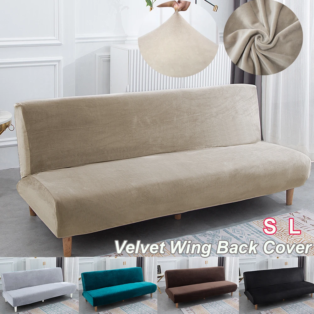 Velvet Armless Sofa Bed Covers Folding Seat Slipcover Modern Futon Stretch Sofa Bed Covers Living Room Elastic Couch Protector