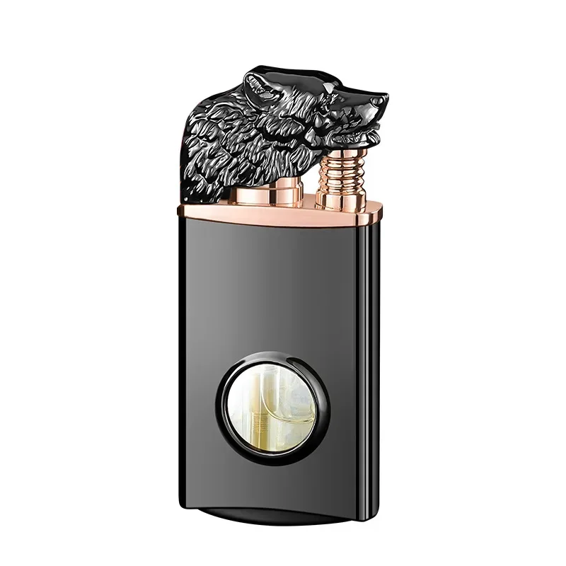 Wolf Head Glowing Transparent Gas Chamber Dual Fire Conversion Lighter Metal Windproof Gas Lighter Smoking Men Gift