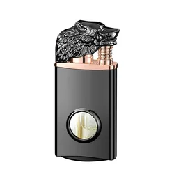 Wolf Head Glowing Transparent Gas Chamber Dual Fire Conversion Lighter Metal Windproof Gas Lighter Smoking Men Gift