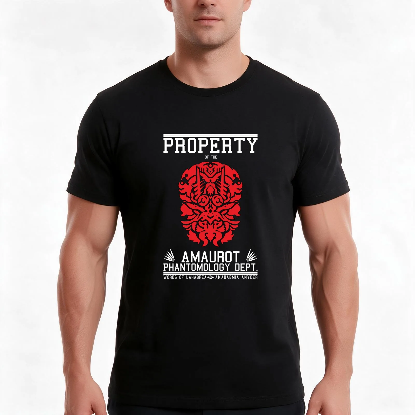 Property of the Phantomology Department (White/Red) T-Shirt, Summer Casual Cotton Tee, Oversized Streetwear Tops, 100% Cotton