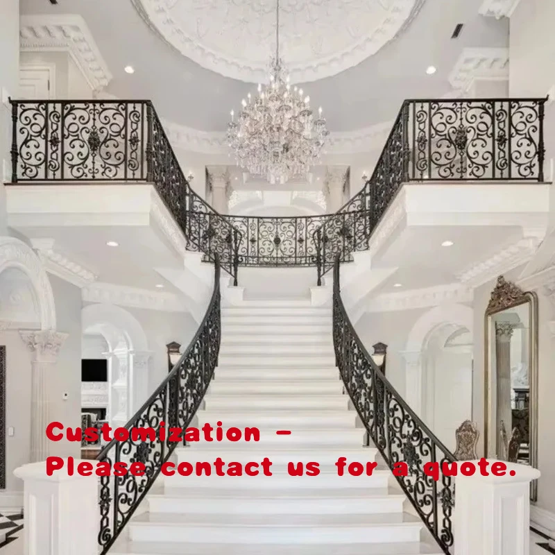 

custom.Modern Luxury Indoor Staircase with Glass Railing and Hotel Apartments Double Curve Wrought Iron Stairs